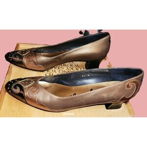 Margaret Jerrold Shoes 80s Metallic Copper Bronze Brown Retro Low Heel US 8.5 AA